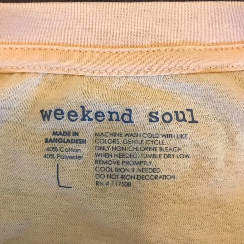 Weekend Soul Women's Peace Love Music‎ Good Vibes Long-Sleeve T-Shirt Size L